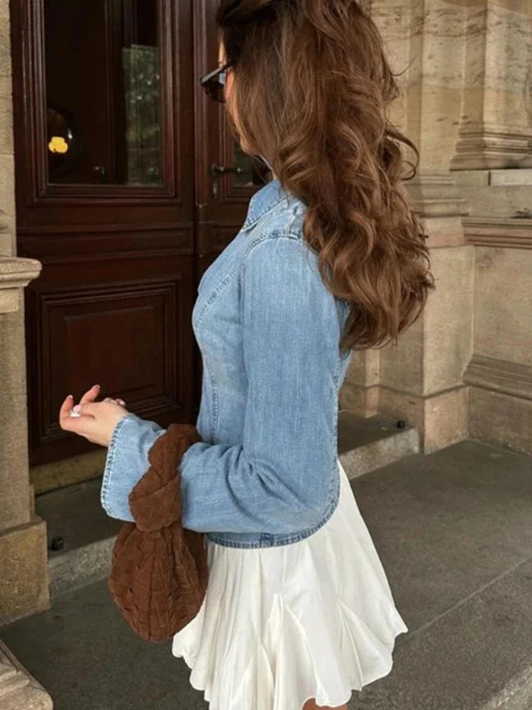 Bow Tie Denim Slim Fit Blouse
