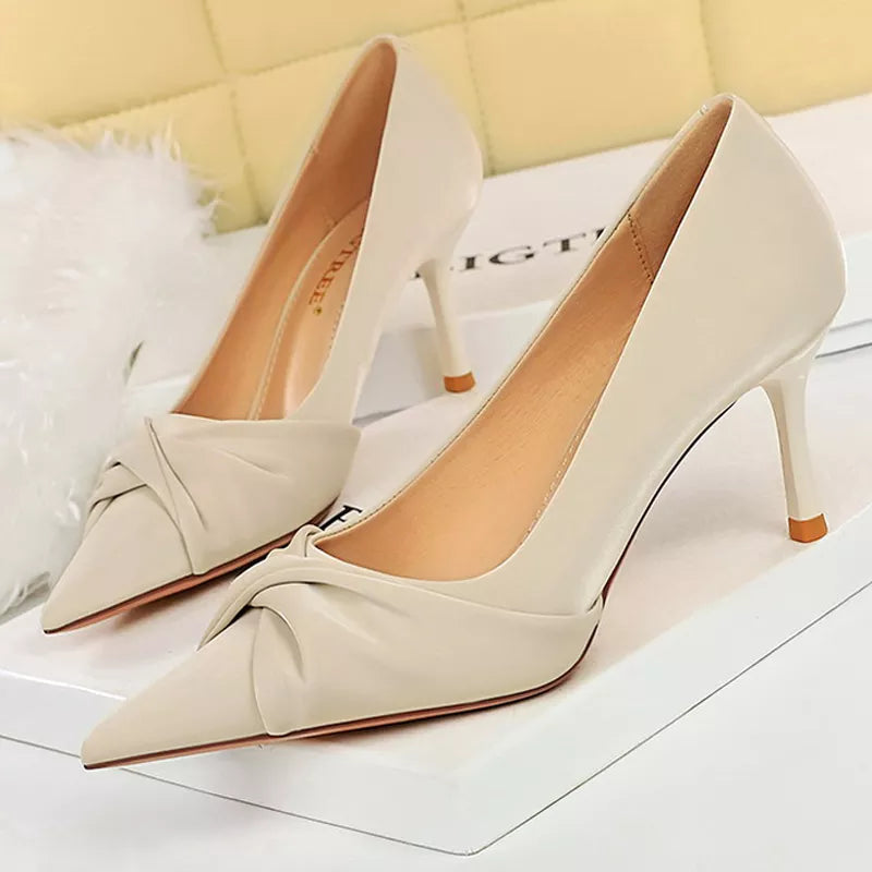 Designer Bow-knot High Heels for Elegant Banquets