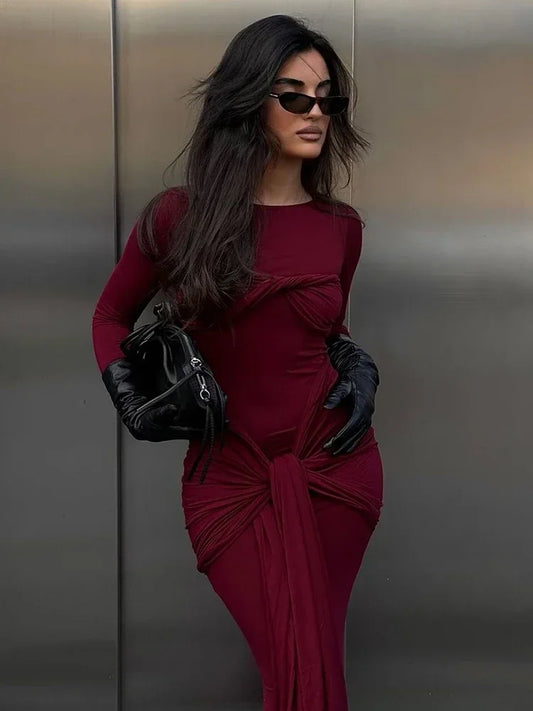 Ruched Twist Splice Bodycon Maxi Dress