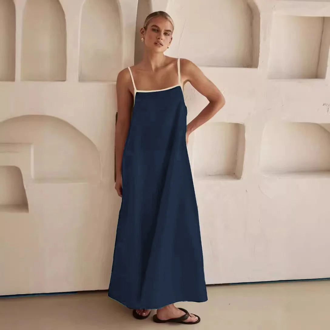 | Contrast Strap Cotton Maxi Dress