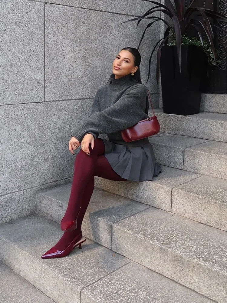 Autumn New Women Winter Solid Loose Sweater Casual High Collar Long Sleeves Female Short Pullover Lady High Street Knitwear