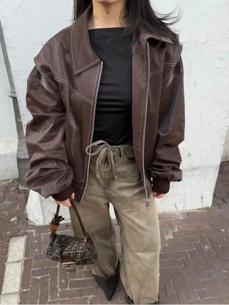 | Women’s Oversized Leather Bomber Jacket