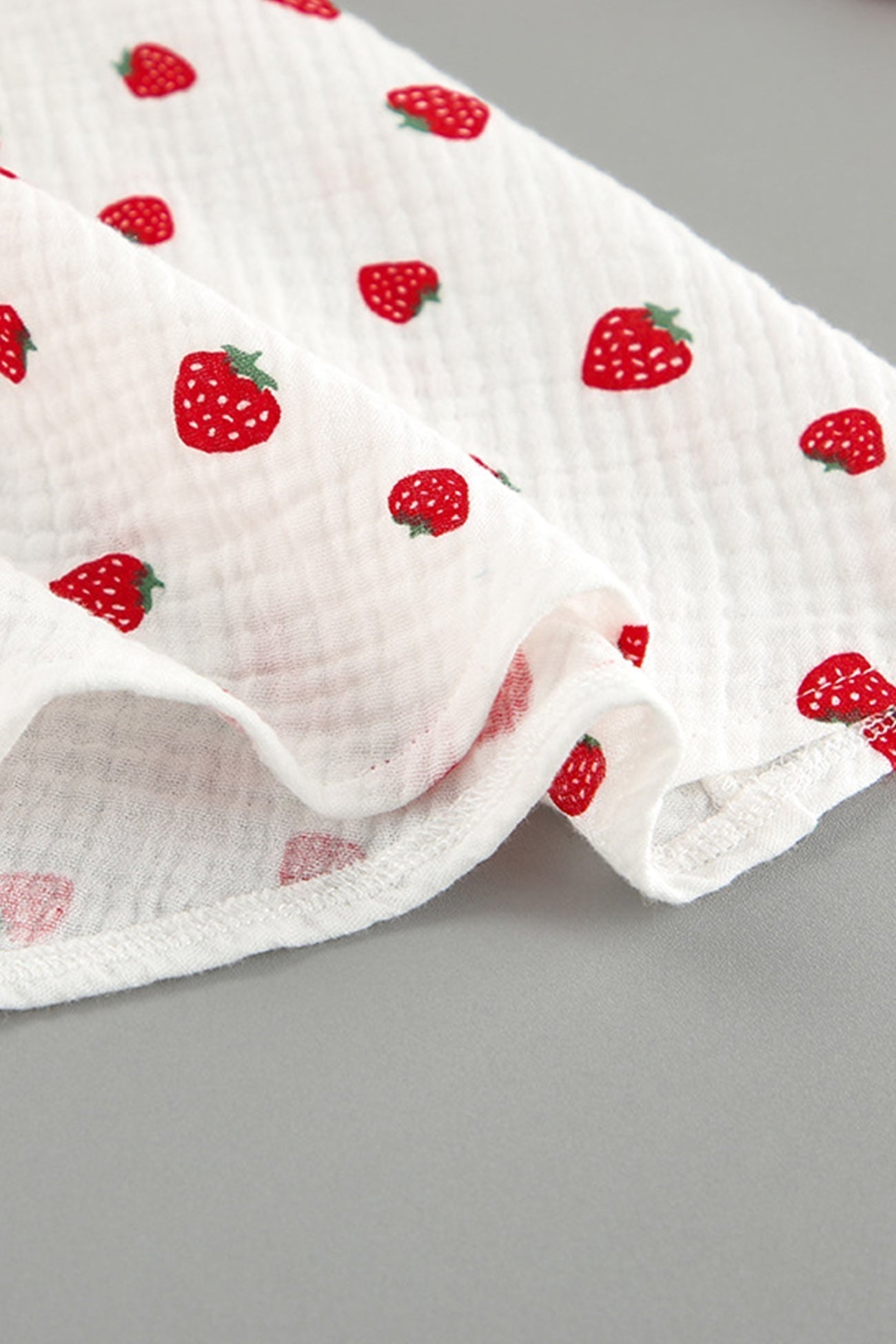 Strawberry Print V-Neck Balloon Sleeve Tiered Ruffle Mini Dress