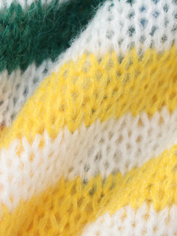 Rainbow Contrast Stripe Pullover Sweater