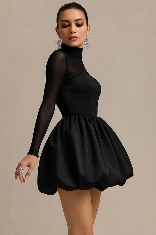 Women Mini Dress with Puff Skirt