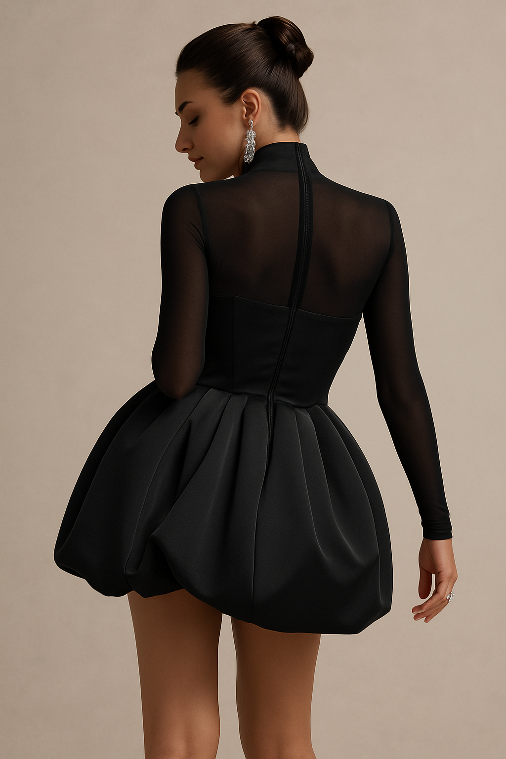 Women Mini Dress with Puff Skirt