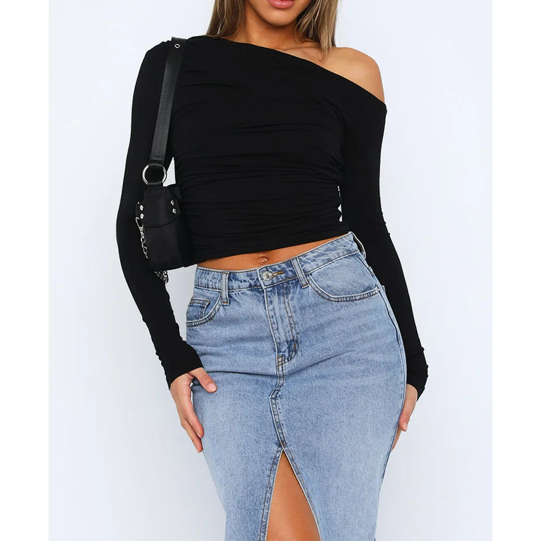 Women's Going Out Top with Twisted Long Sleeves