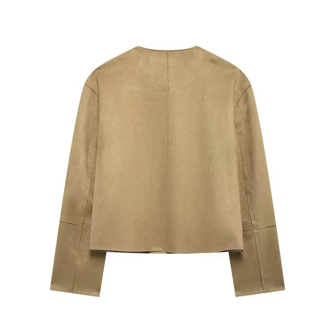 Cropped Suede Jacket | Button Front Minimalist Design