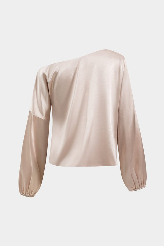 Womens Blouse Asymmetrical One-Shoulder Long Sleeve