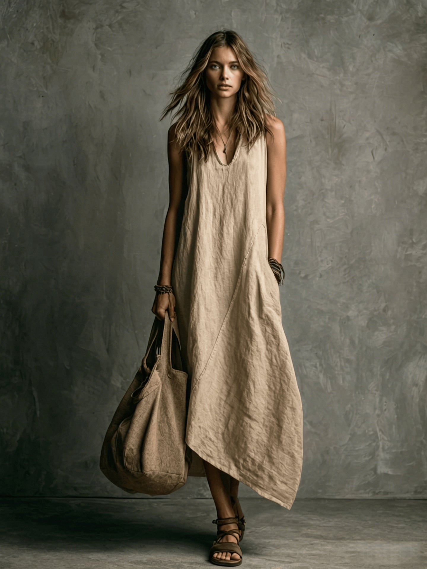 Loose-fitting, Flattering Solid Color Dress