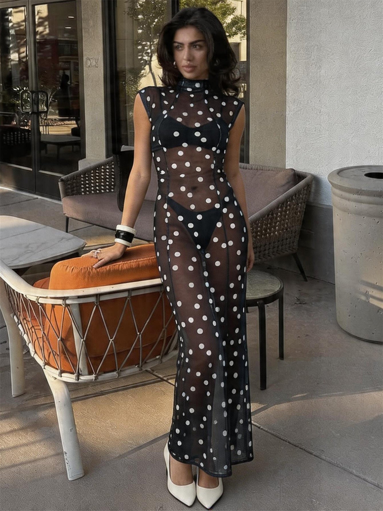 Polka Dot Ruffled Off-shoulder Dress