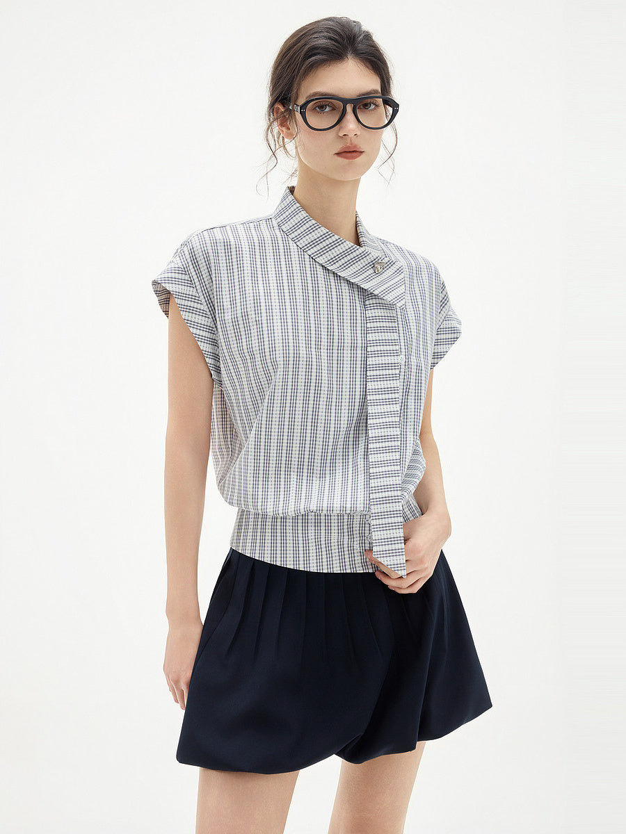 Flowing Soft Satin Off-shoulder Sleeveless Chiffon Top