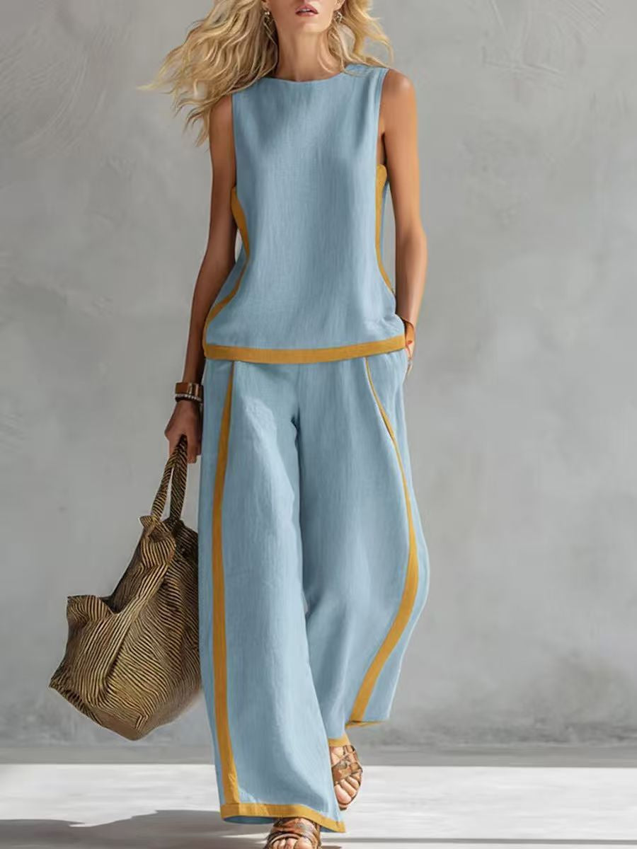 Color-blocked Geometric Pattern Casual Two-piece Women's Clothing
