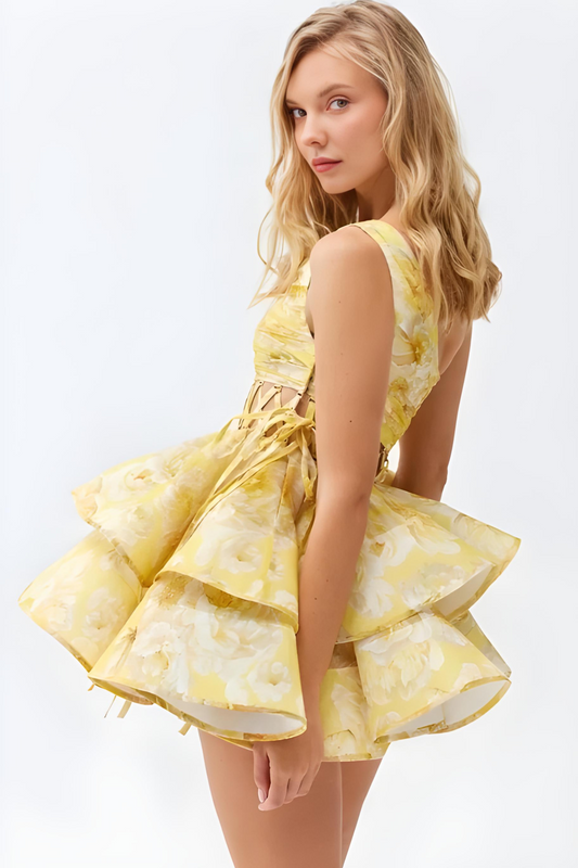 | Corset Bloom Asymmetric Mini Dress