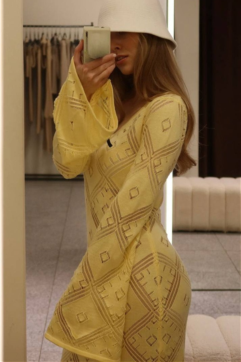 | Knit Argyle Jacquard Long Sleeve Maxi Dress