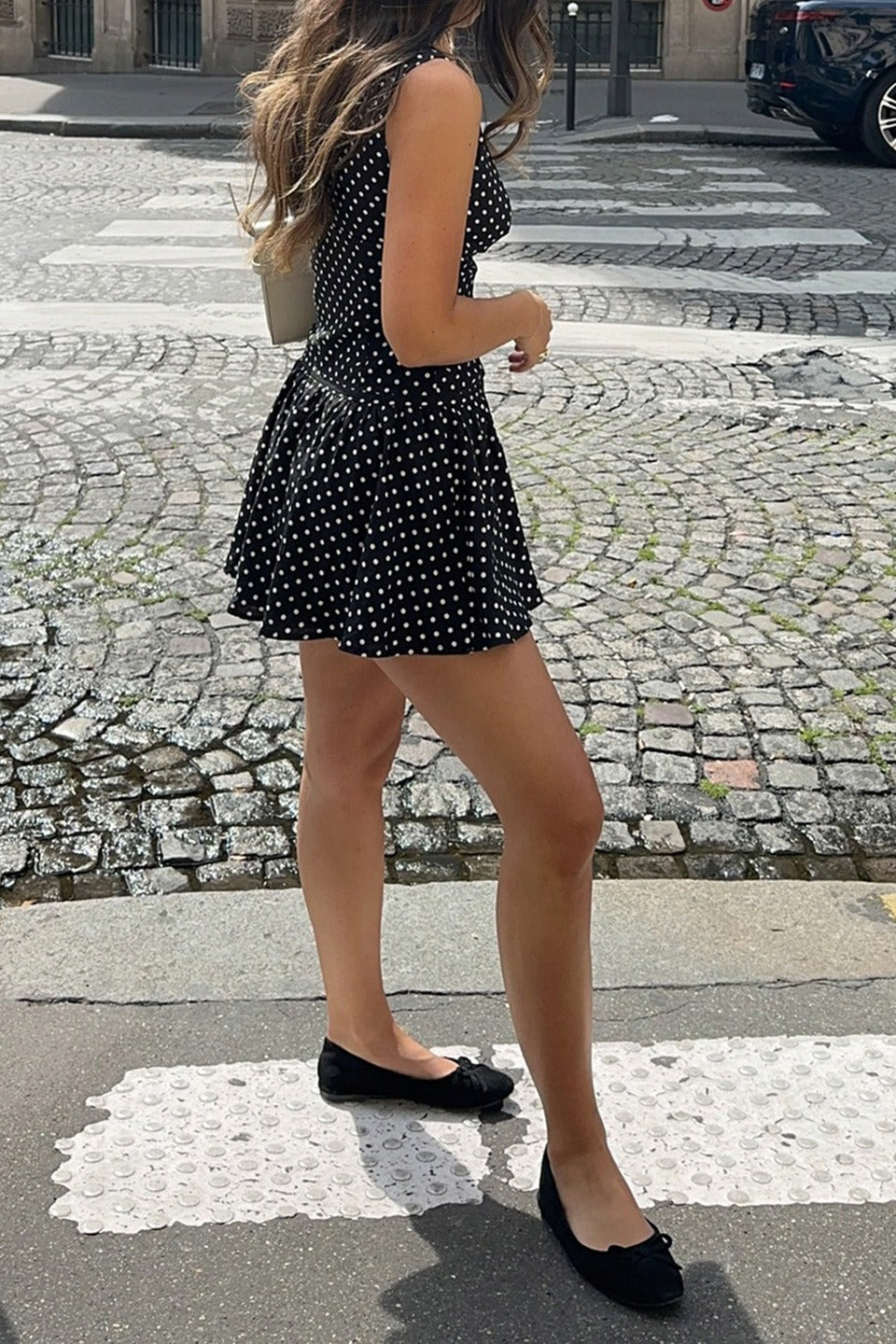 Polka Dot Tie Neck Keyhole Cutout Ruffle Hem Fit and Flare Mini Dress