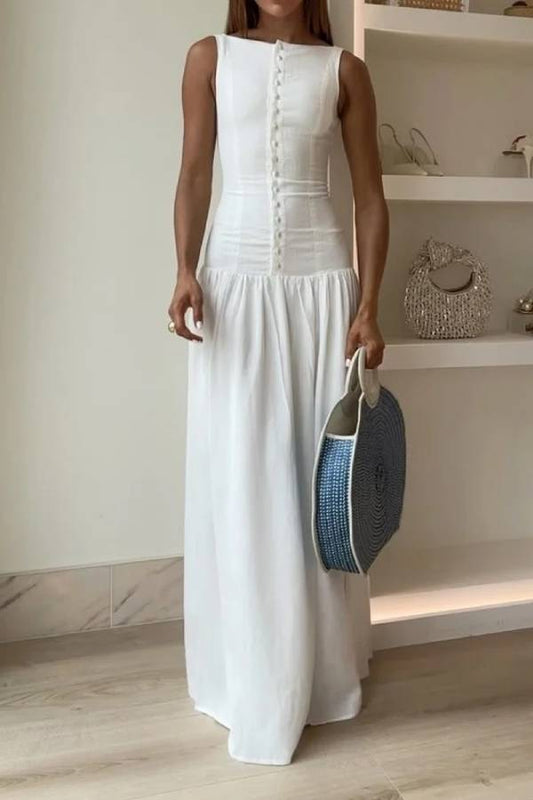 Elegant Sleeveless Button Dress