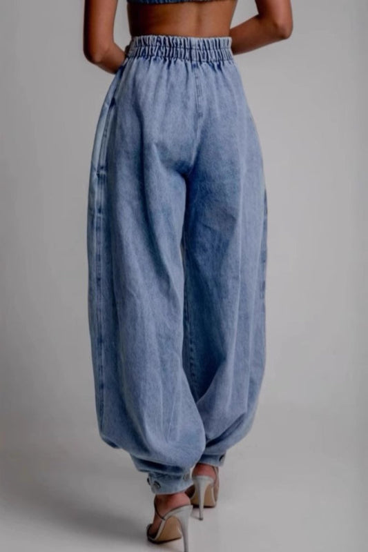 High Waist Zip Jogger Jeans
