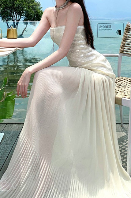 | Sequin Patchwork Strapless Maxi Dress