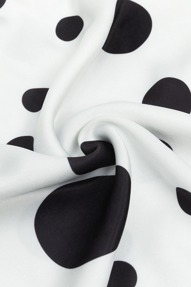Polka Dot Cowl Folded Bust Spaghetti Strap Ruched Side-Slit Satin Maxi Dress