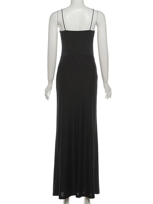 Lace Panel Spaghetti Strap V-Neck Maxi Dress