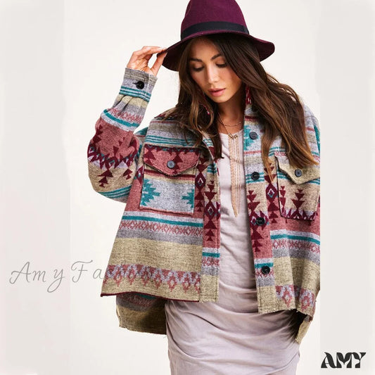 Amy Fashion - Denim Stitched Wool Coat