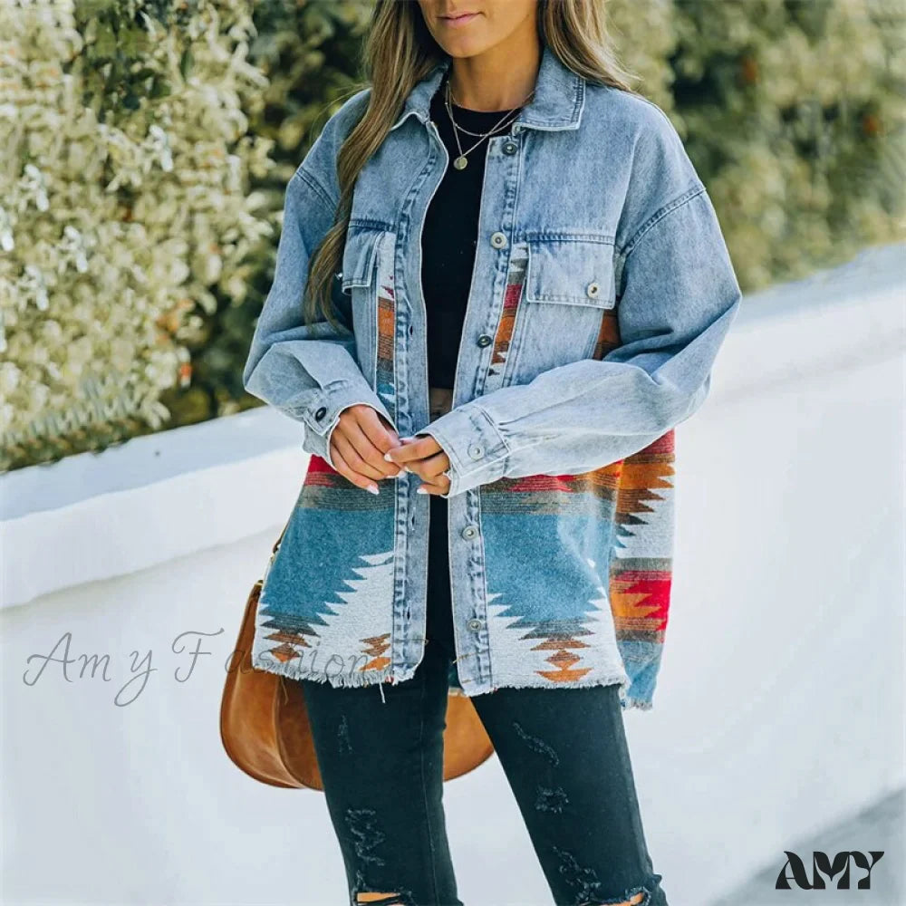 Amy Fashion - Denim Stitched Wool Coat