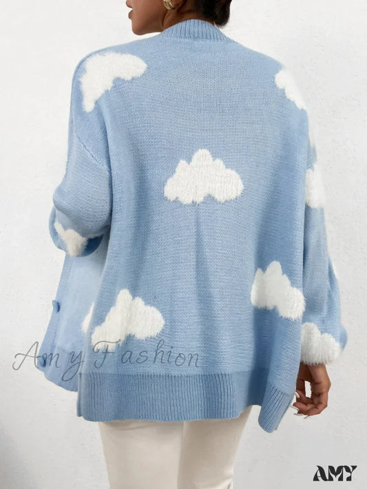 Amy Fashion - Drop Shoulder Cloud Pattern Cardigan