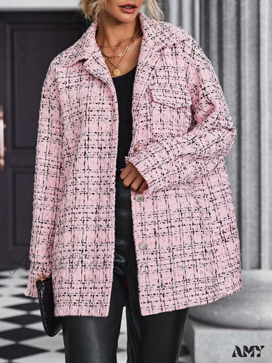 Amy Fashion - Drop Shoulder Flap Pocket Tweed Coat