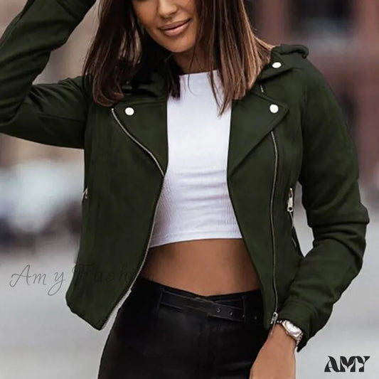 Amy Fashion - Leather Street Wear Zipper Casual Coats