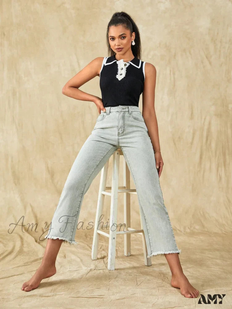 Amy Fashion - Raw Hem Straight Leg Jeans