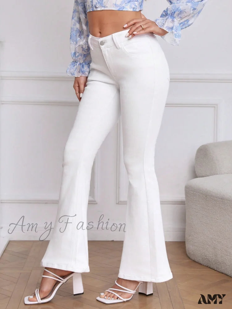 Amy Fashion - Slant Pocket Flare Leg Jeans