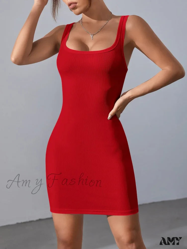 Amy Fashion - Solid Square Neck Tank Dress