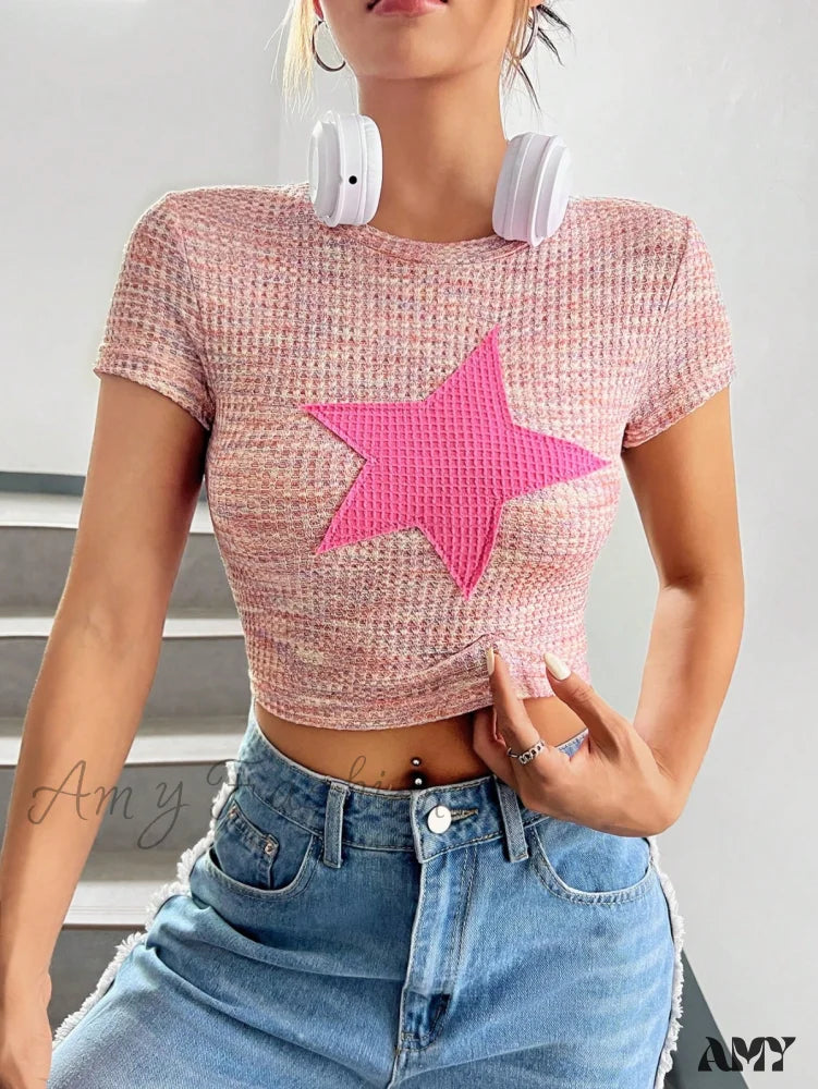Amy Fashion - Star Patched Crop Tee