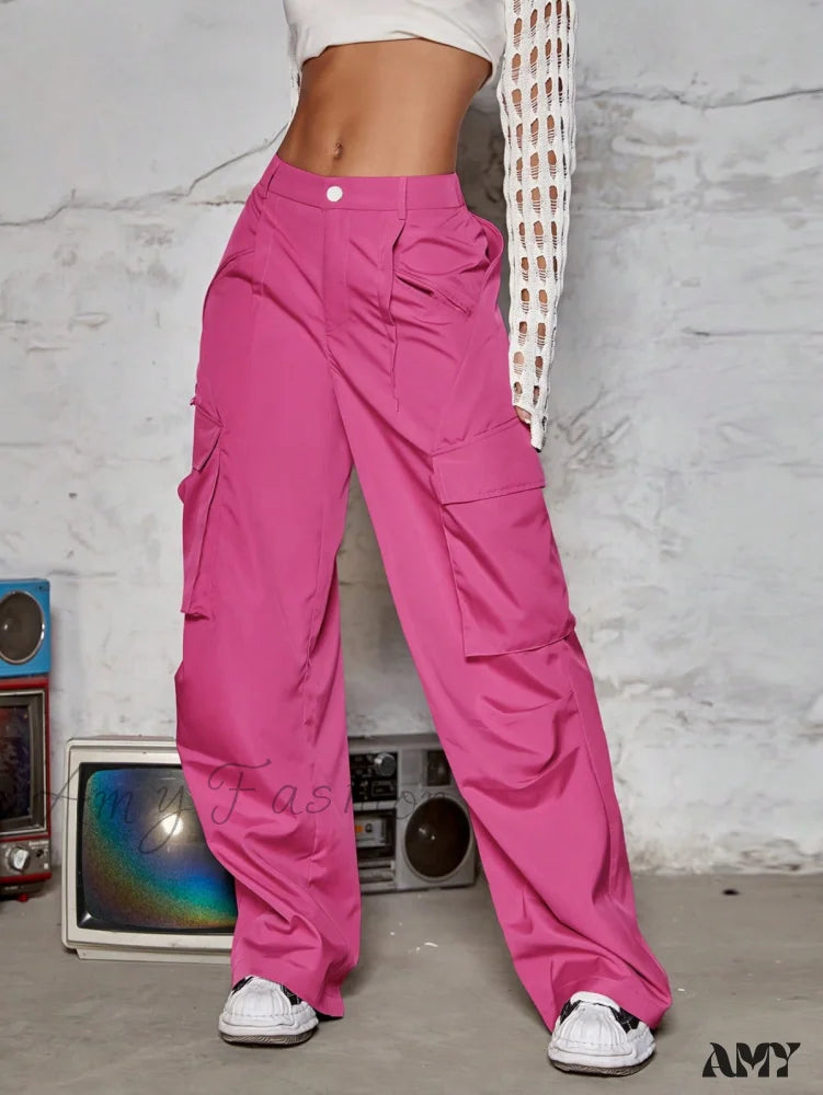 Amy Fashion - Street Flap Pocket Wide Leg Cargo Pants