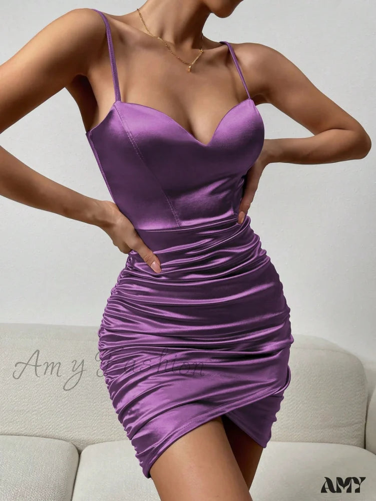 Amy Fashion - Wrap Satin Cami Bodycon Dress