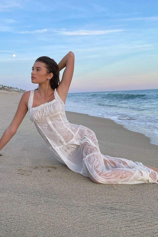 Square Neck Ruched Bow Tiered Wide Strap Maxi Dress
