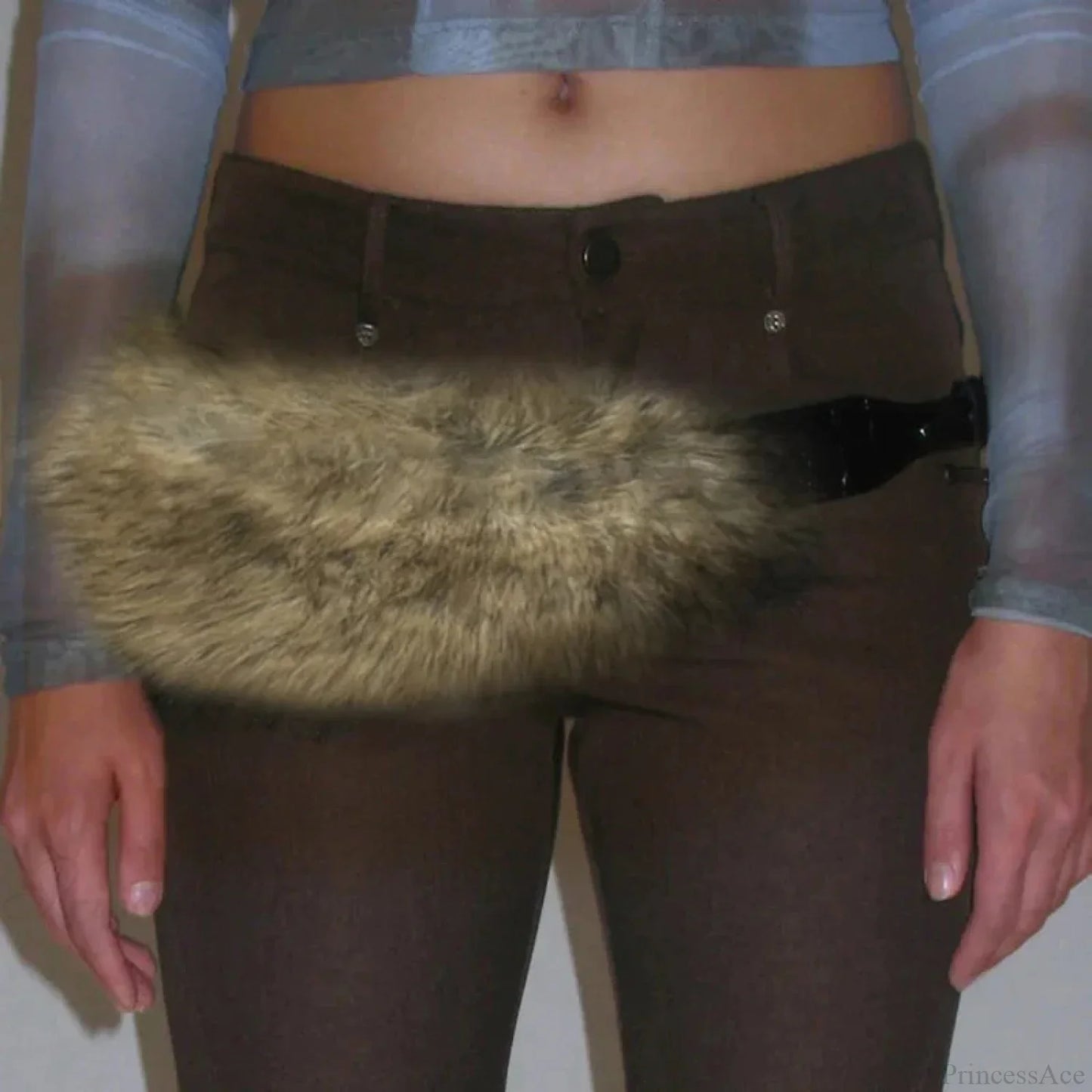 Antique Gothic Hairy Polyurethane Leather Year 2000 Punk Waist Belt