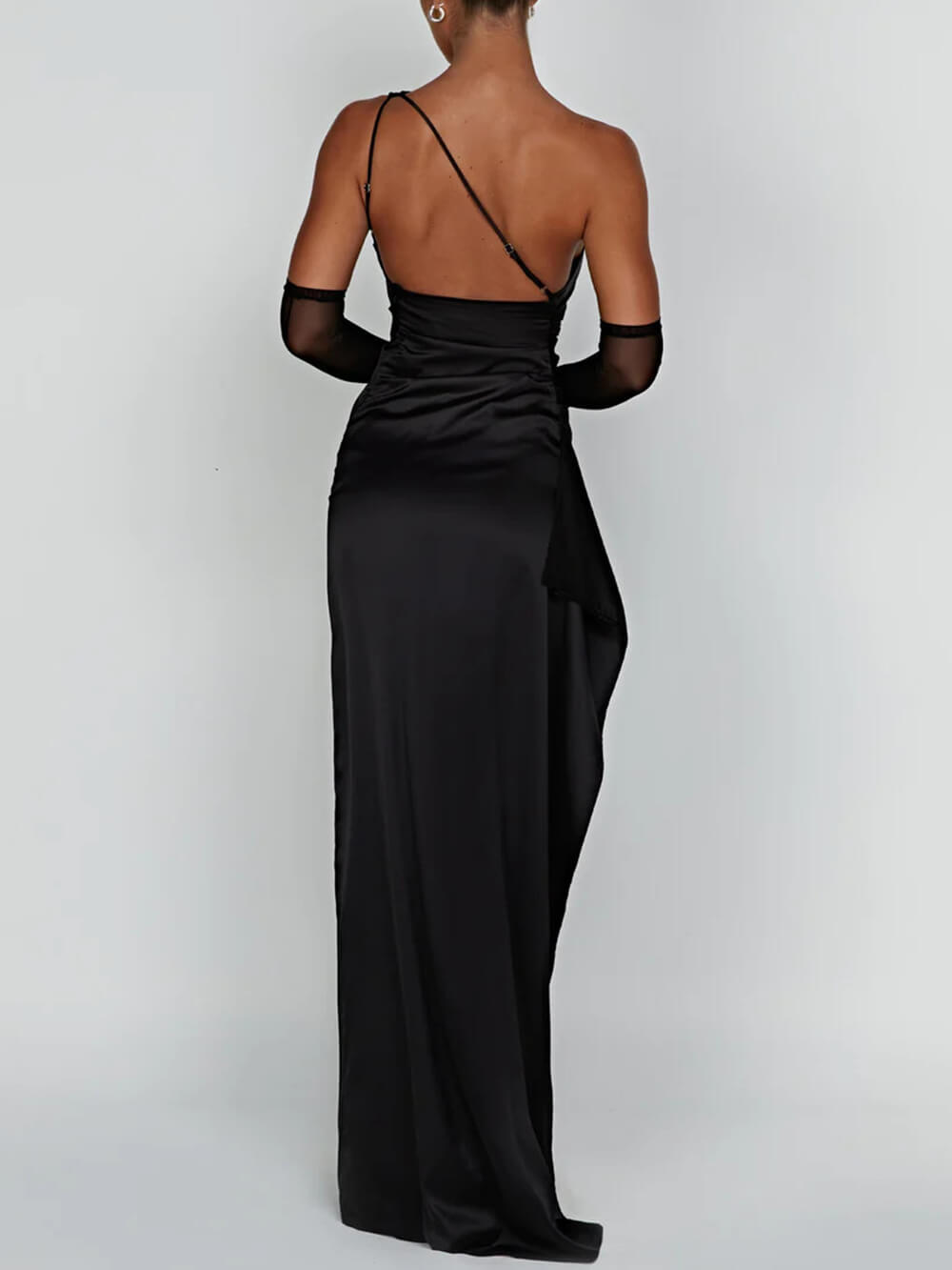 | One-Shoulder Satin Maxi Dress