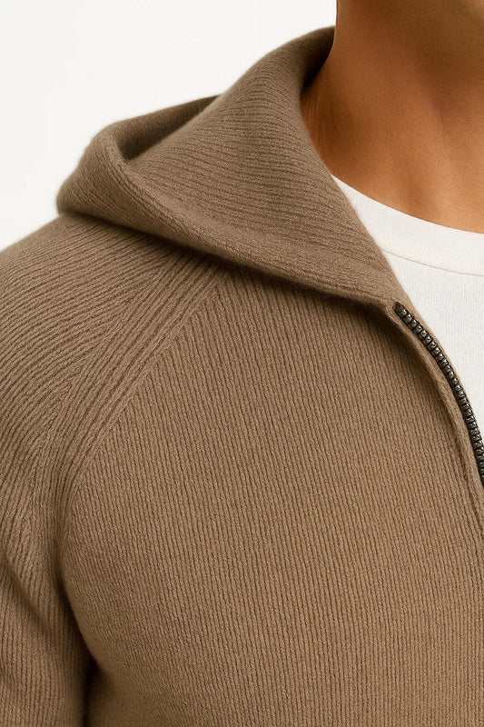 Men's Hooded Cardigan | Merino Wool Knit Zip Jacket