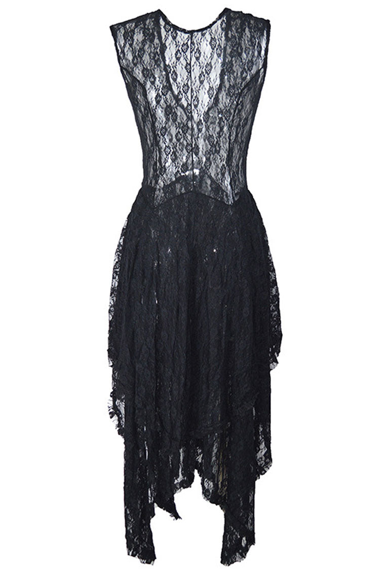 Sleeveless Floral Lace Tiered Asymmetric Hem Maxi Dress