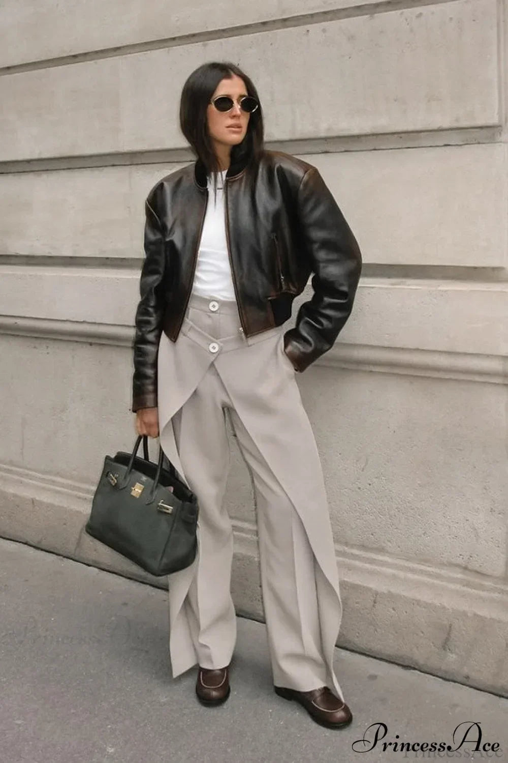 Asymmetrical High Waist Wide Leg Tailored Pants