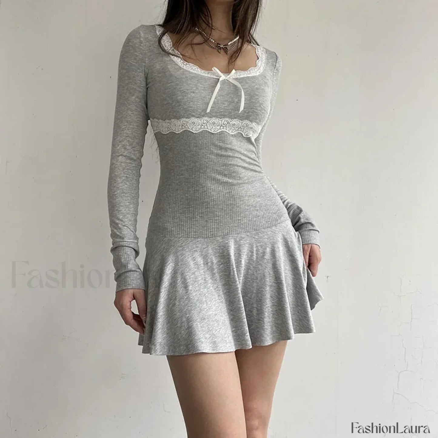 Autumn Sexy Mini Streetwear Black Lace Patchwork Bodycon Club Elegant Party A-Line Dress
