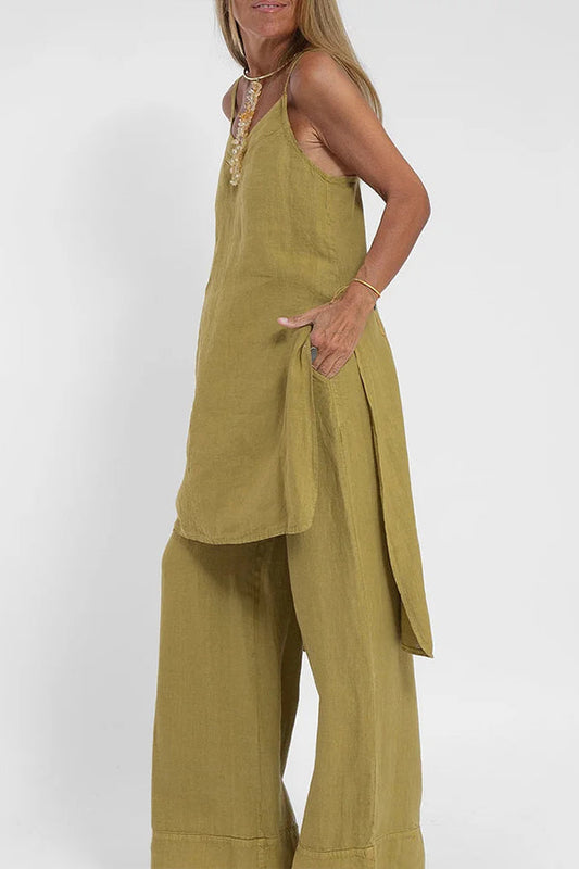 Women Casual Linen Strappy Two Set Suits
