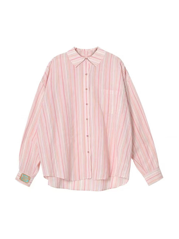 Fresh Stripe Thin Long Sleeve Blouse