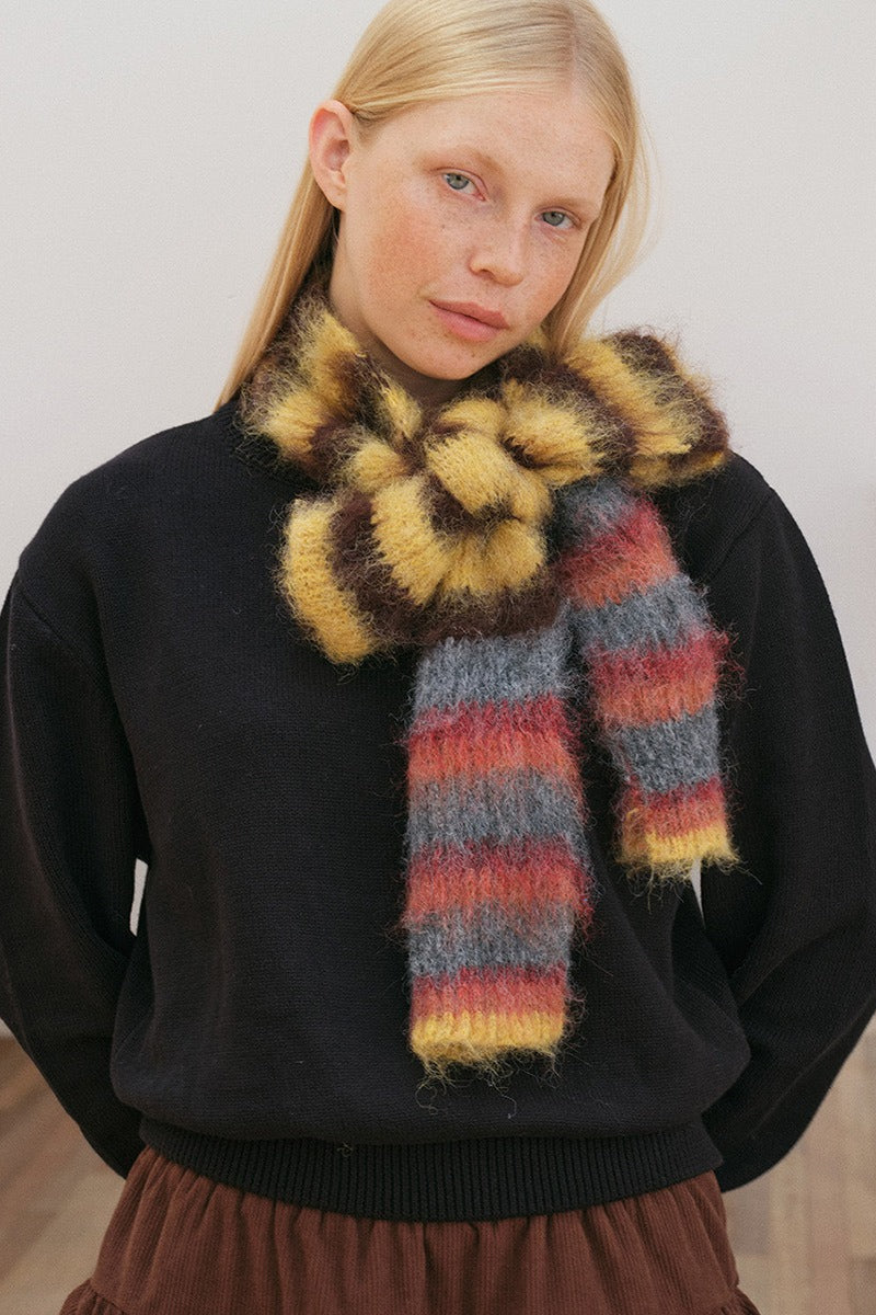 Contrast Striped Narrow Soft Wool Blend Knitted Scarf