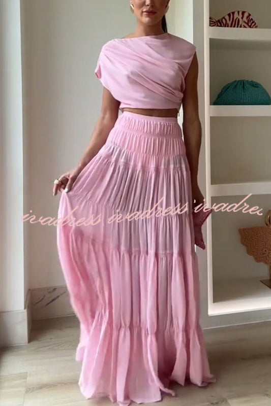 Stunning Chiffon Elastic Waist Layered A-line Maxi Skirt