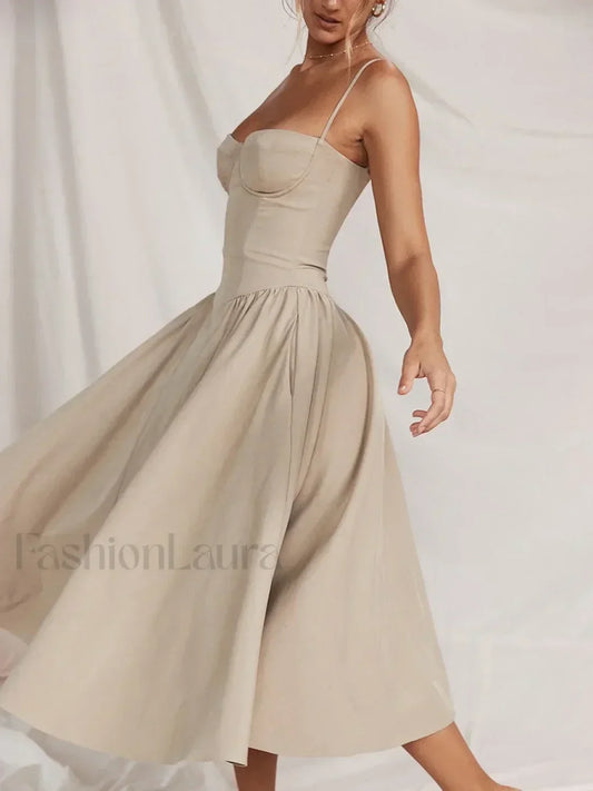 Backless Dropped-Waist Midi Dress