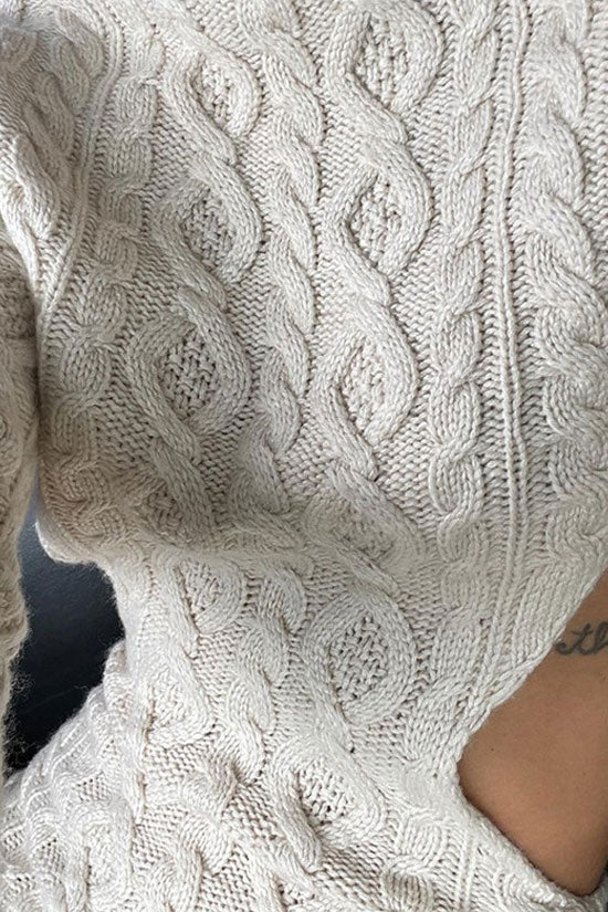 Cable Knit Mock Neck Keyhole Back Button Cuff Bodycon Mini Sweater Dress