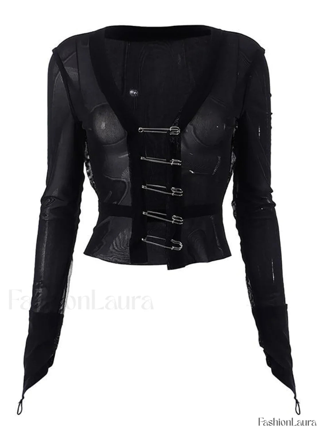Black Mesh Safety Pin Cardigan